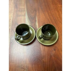 Set of 2 VTG Fashion Manor "Saracen" Stoneware Coffee Cups/Saucers Japan